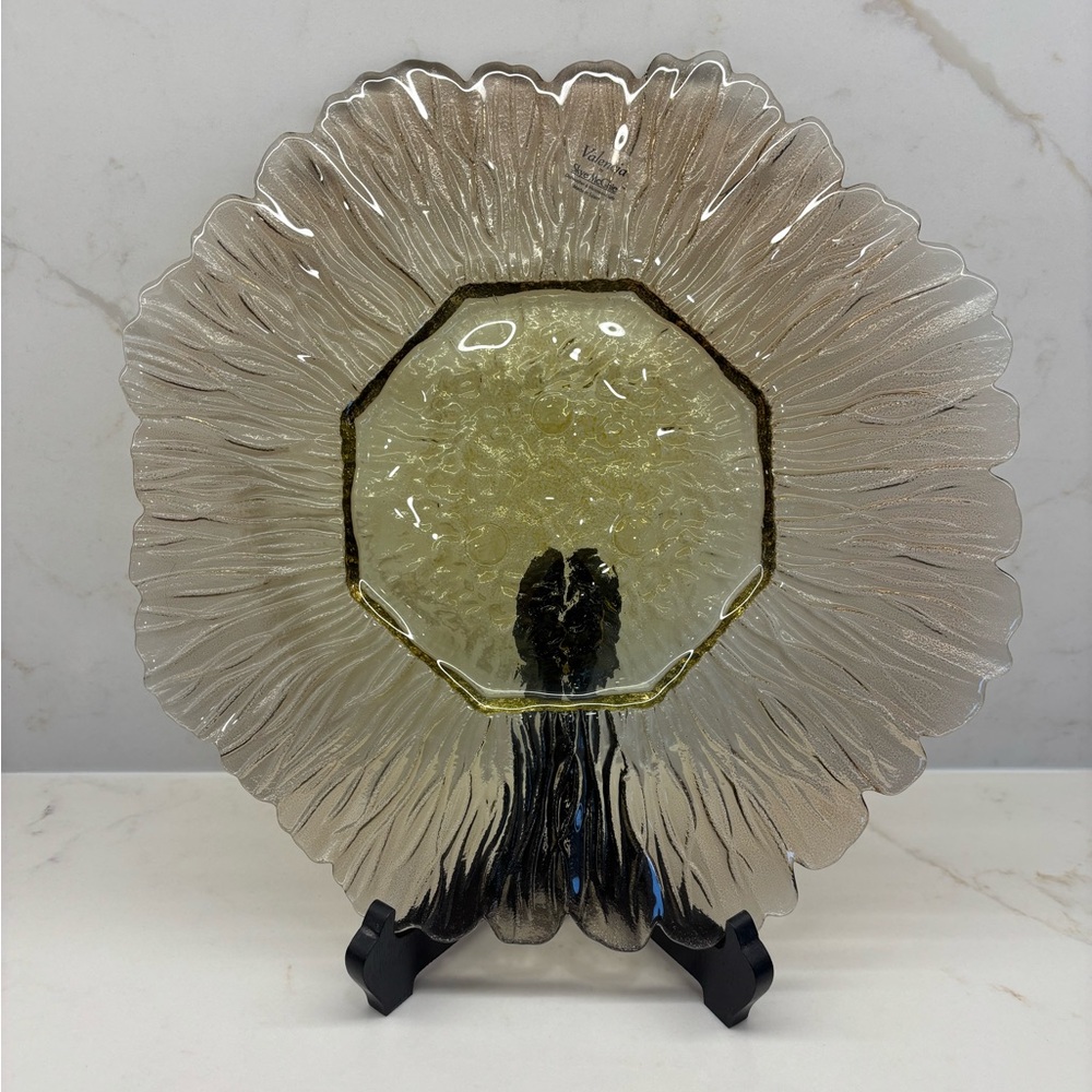 Vintage Skye McGhie Valencia Amber and Yellow Sunflower Embossed Glass Platter
